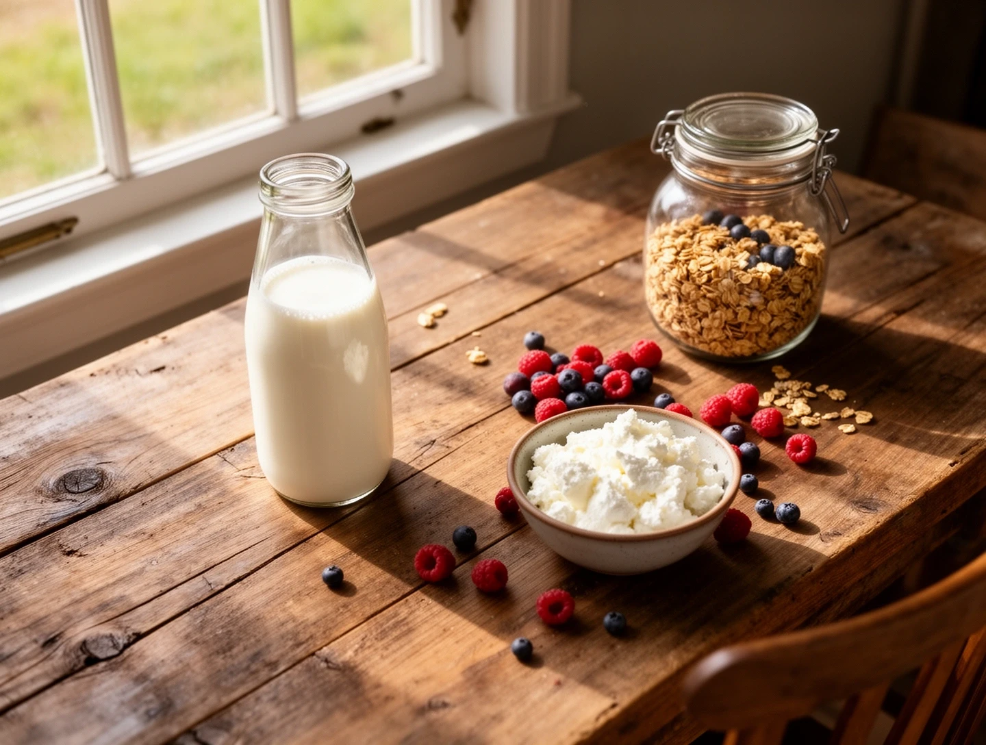 Frühstückstisch mit frischen Hofprodukten